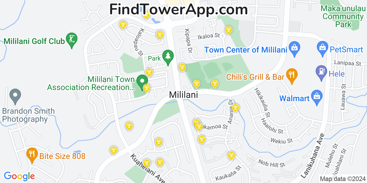 Verizon 4G/5G cell tower coverage map Mililani Town, Hawaii