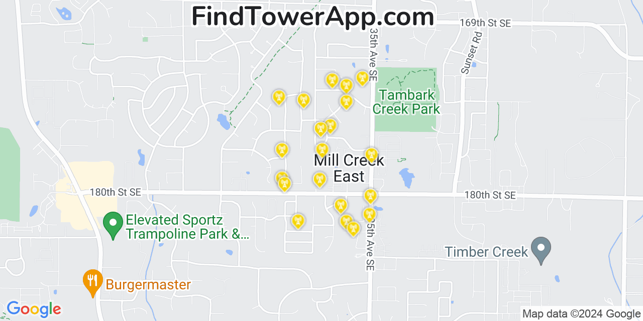 T-Mobile 4G/5G cell tower coverage map Mill Creek East, Washington