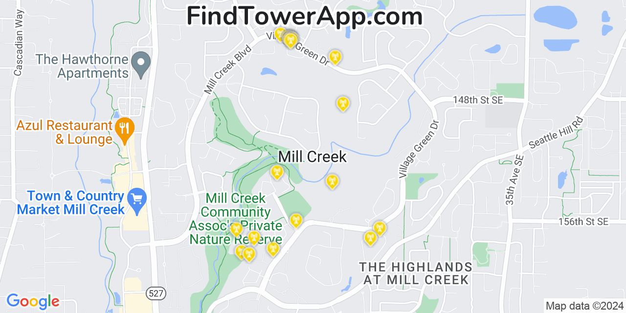 Verizon 4G/5G cell tower coverage map Mill Creek, Washington