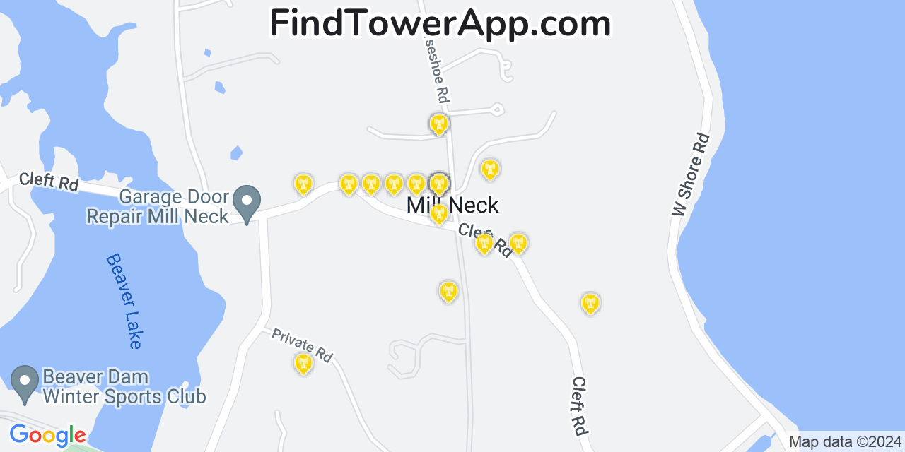 AT&T 4G/5G cell tower coverage map Mill Neck, New York