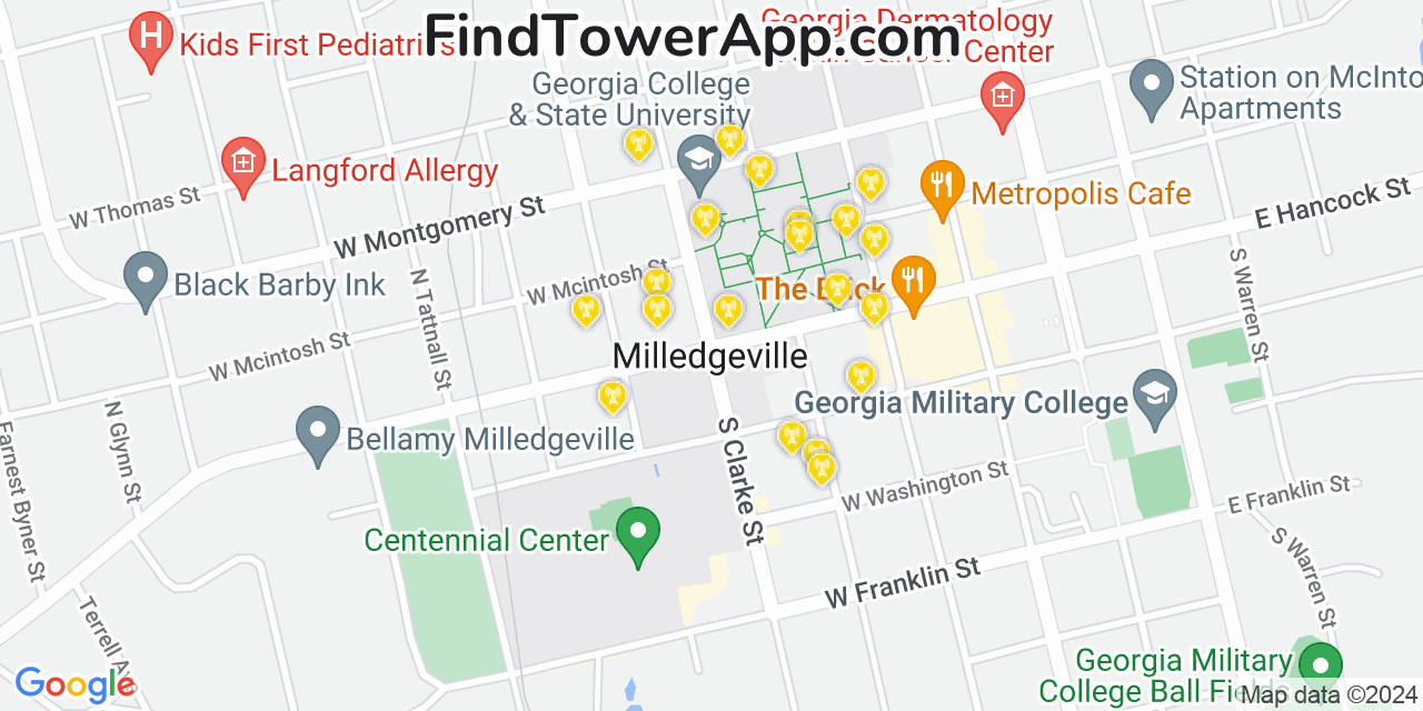 AT&T 4G/5G cell tower coverage map Milledgeville, Georgia