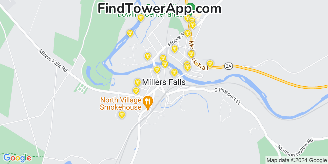 AT&T 4G/5G cell tower coverage map Millers Falls, Massachusetts