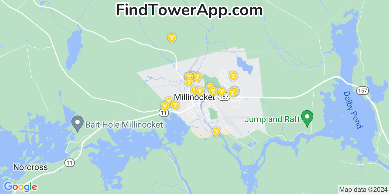 AT&T 4G/5G cell tower coverage map Millinocket, Maine