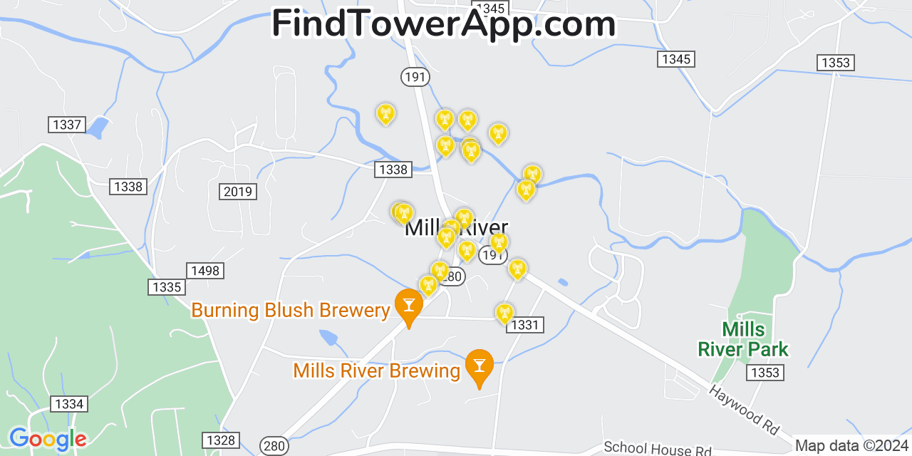 Verizon 4G/5G cell tower coverage map Mills River, North Carolina