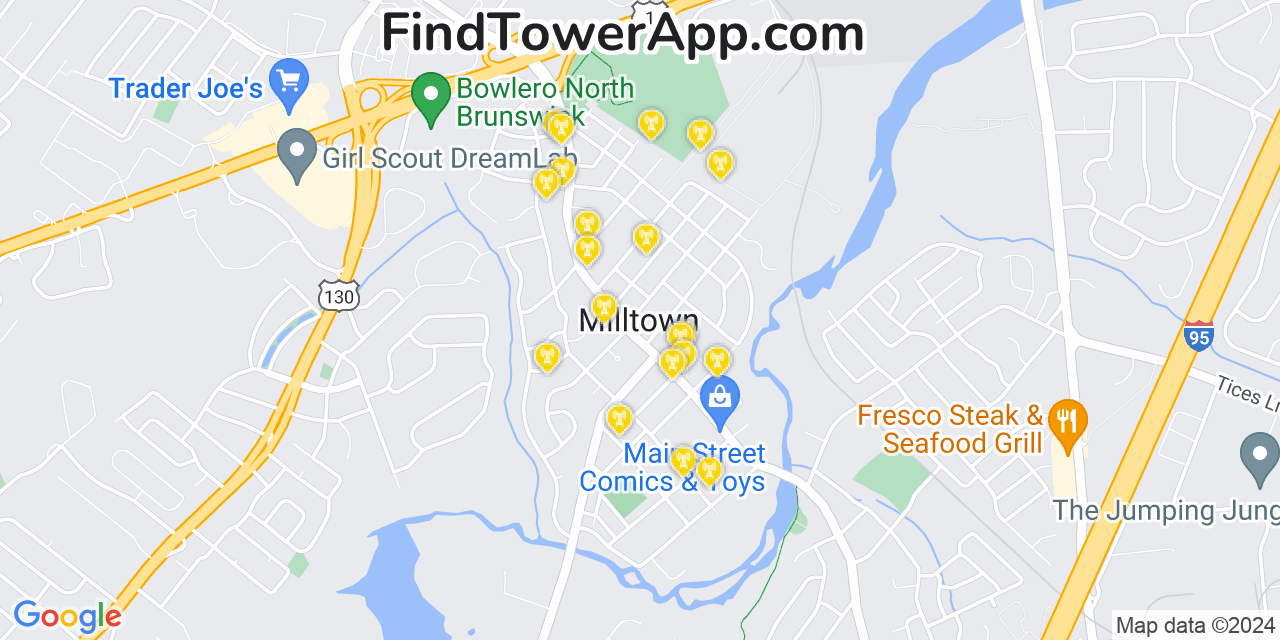 AT&T 4G/5G cell tower coverage map Milltown, New Jersey