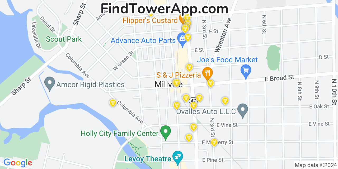 Verizon 4G/5G cell tower coverage map Millville, New Jersey