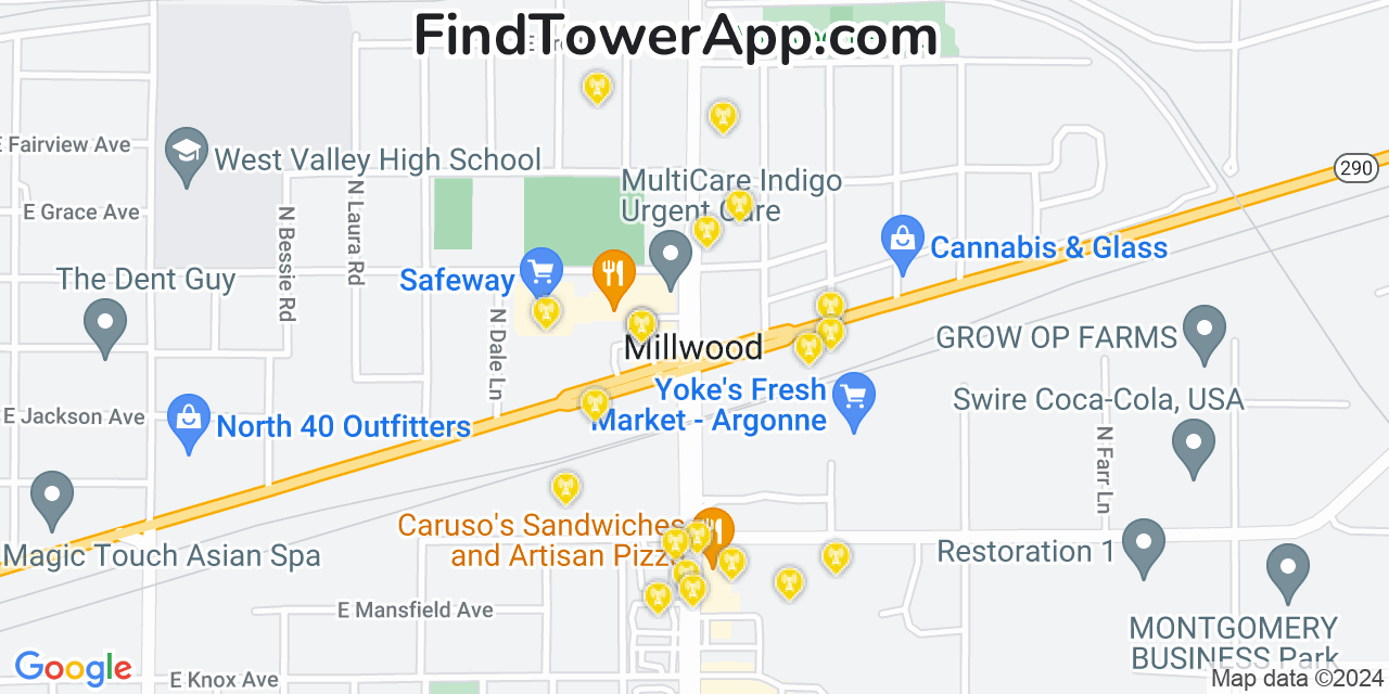 AT&T 4G/5G cell tower coverage map Millwood, Washington