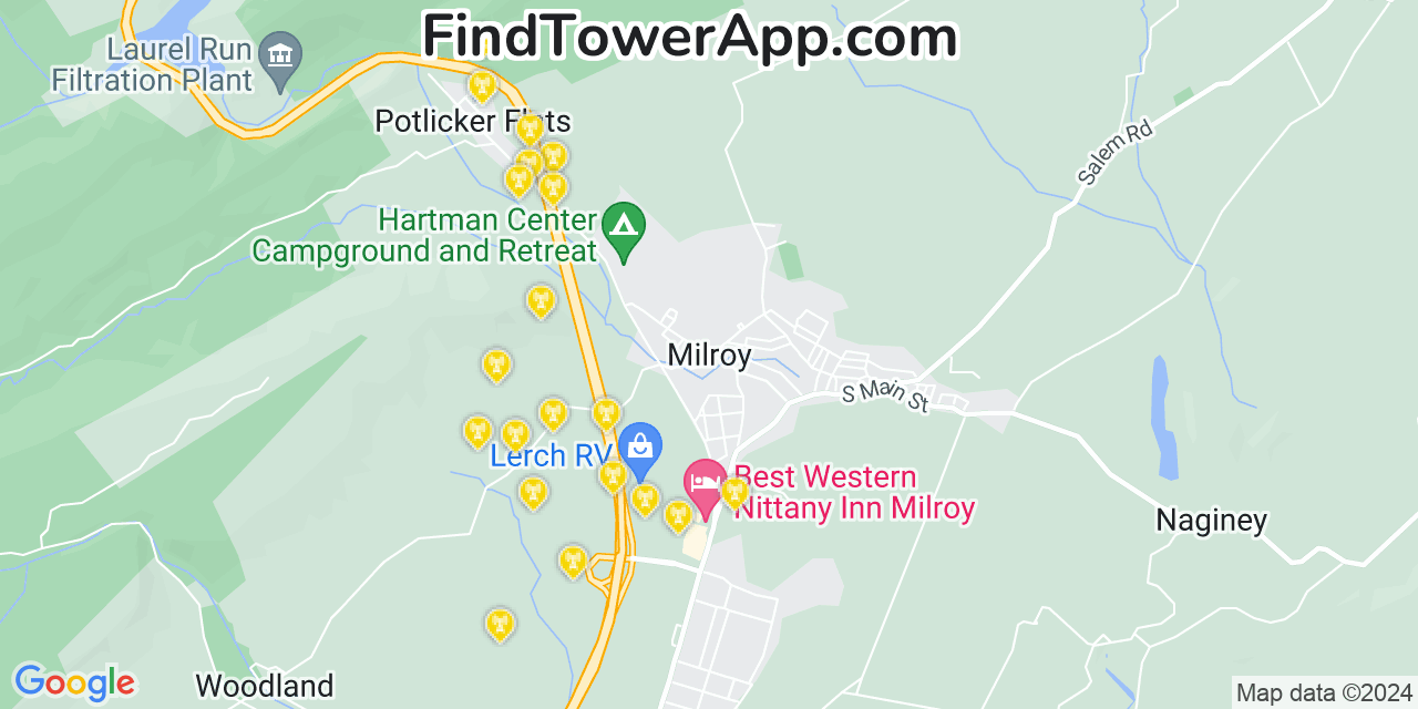 Verizon 4G/5G cell tower coverage map Milroy, Pennsylvania