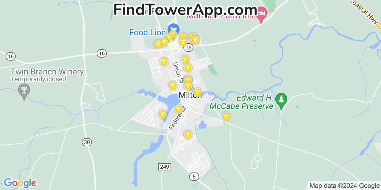 T-Mobile 4G/5G cell tower coverage map Milton, Delaware