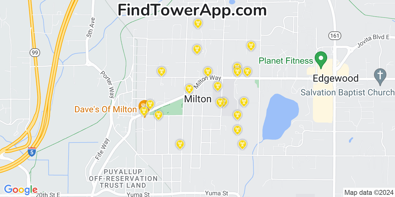 Verizon 4G/5G cell tower coverage map Milton, Washington