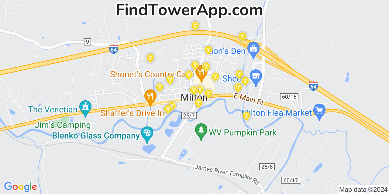 Verizon 4G/5G cell tower coverage map Milton, West Virginia