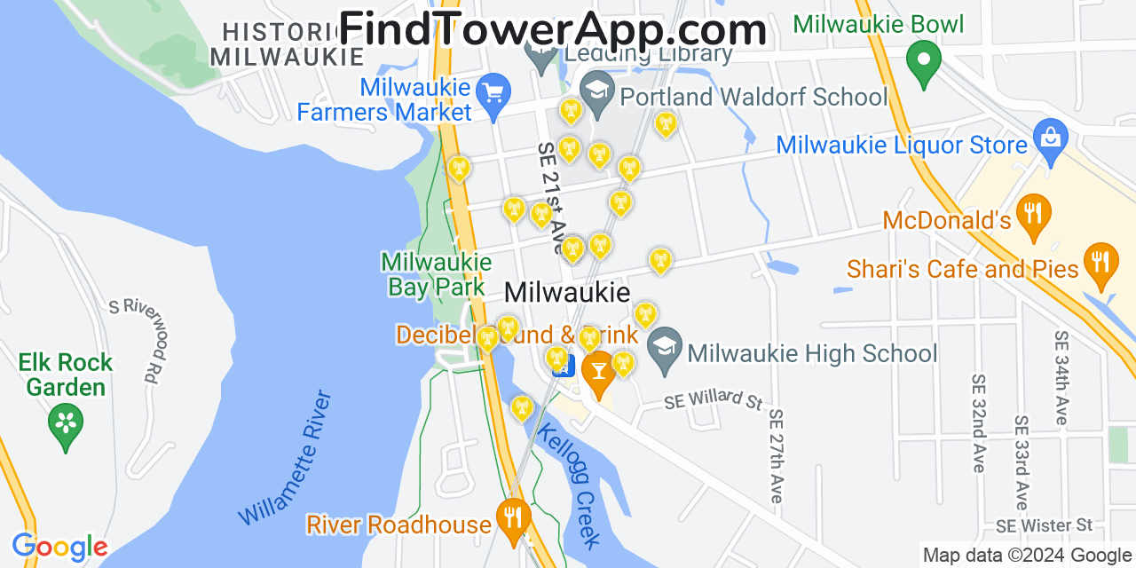 AT&T 4G/5G cell tower coverage map Milwaukie, Oregon