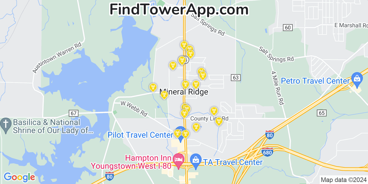 AT&T 4G/5G cell tower coverage map Mineral Ridge, Ohio