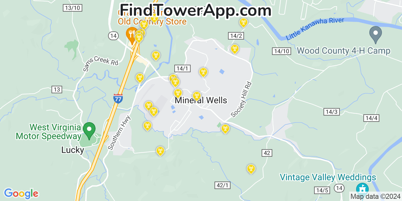 AT&T 4G/5G cell tower coverage map Mineral Wells, West Virginia