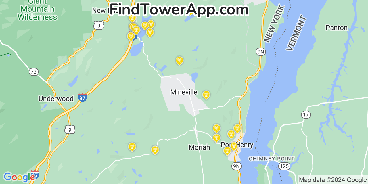 AT&T 4G/5G cell tower coverage map Mineville, New York