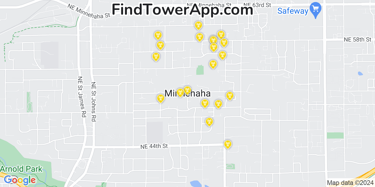 AT&T 4G/5G cell tower coverage map Minnehaha, Washington