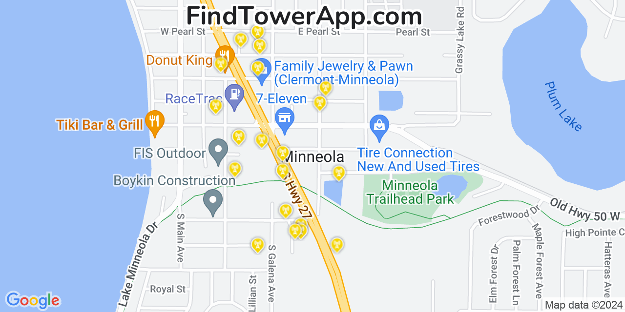 AT&T 4G/5G cell tower coverage map Minneola, Florida