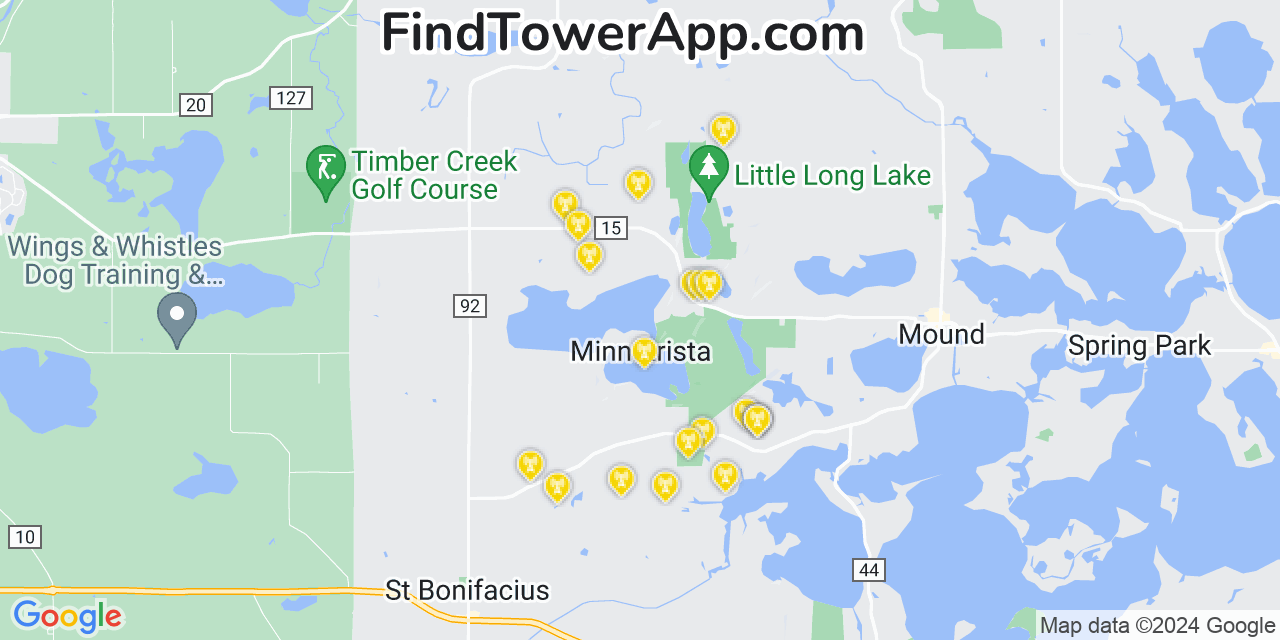 AT&T 4G/5G cell tower coverage map Minnetrista, Minnesota