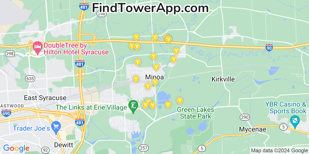 Verizon 4G/5G cell tower coverage map Minoa, New York