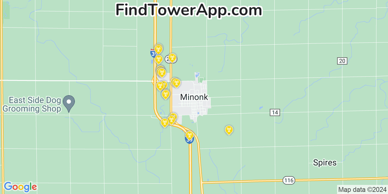 AT&T 4G/5G cell tower coverage map Minonk, Illinois