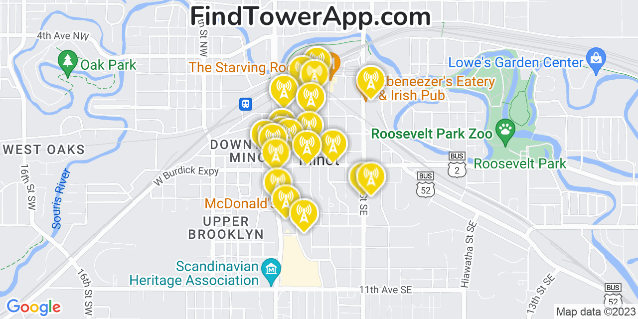 Verizon 4G/5G cell tower coverage map Minot, North Dakota