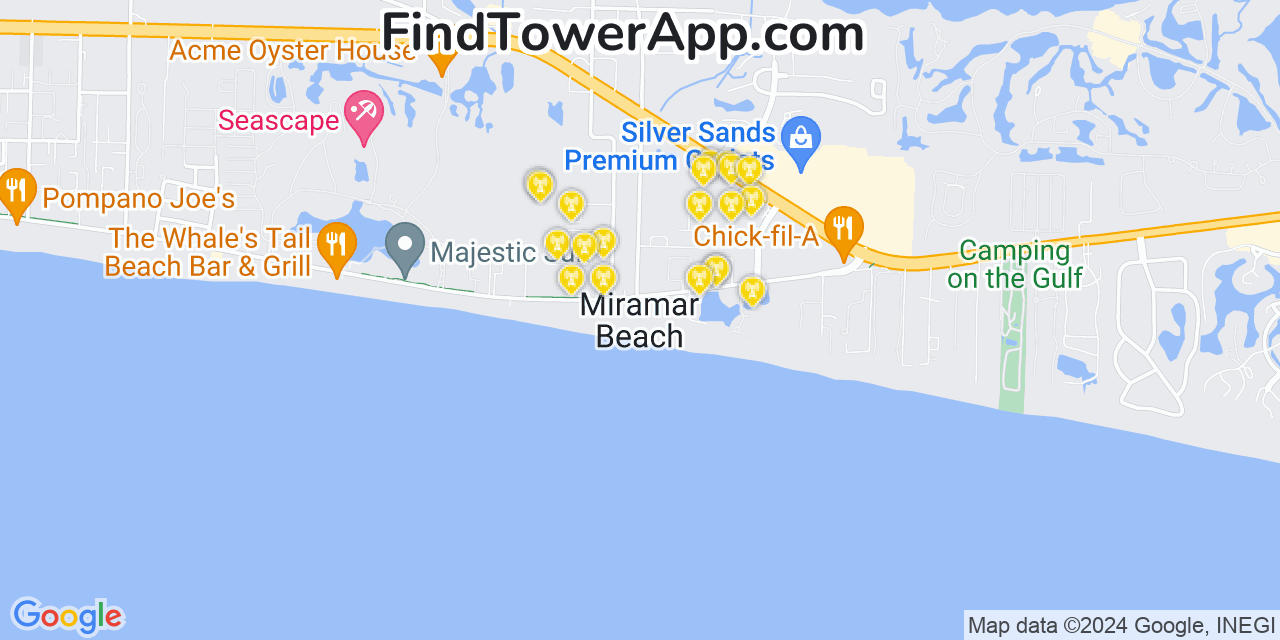 AT&T 4G/5G cell tower coverage map Miramar Beach, Florida