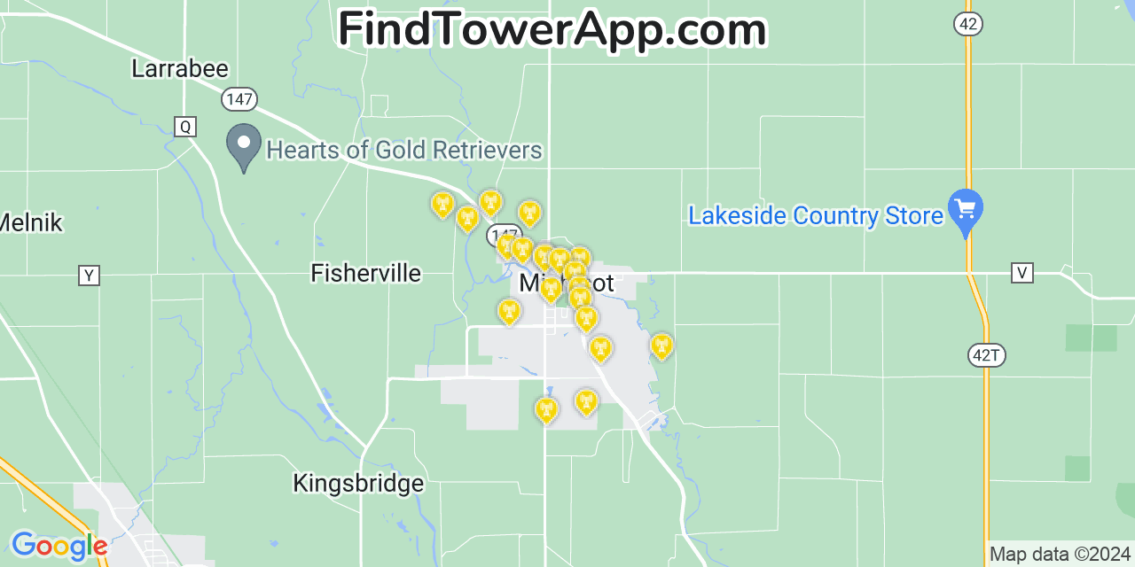 T-Mobile 4G/5G cell tower coverage map Mishicot, Wisconsin