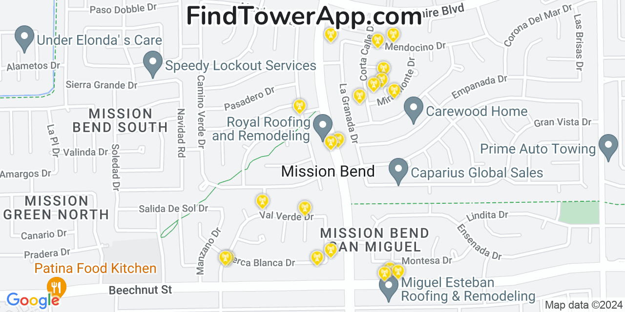 AT&T 4G/5G cell tower coverage map Mission Bend, Texas