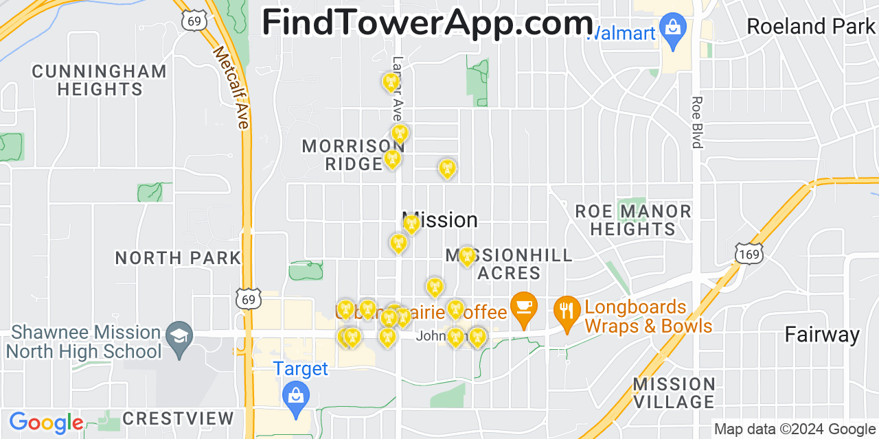 AT&T 4G/5G cell tower coverage map Mission, Kansas