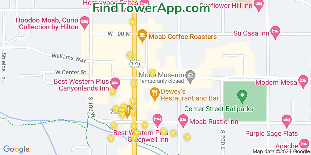 Verizon 4G/5G cell tower coverage map Moab, Utah