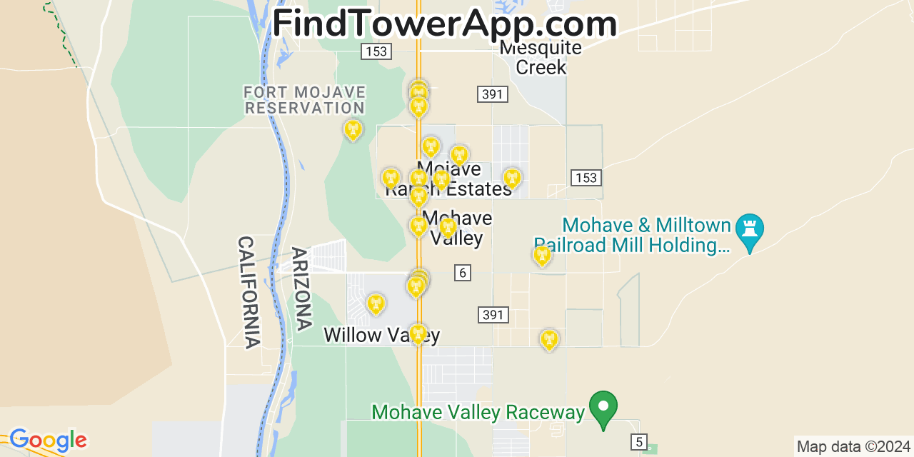 Verizon 4G/5G cell tower coverage map Mohave Valley, Arizona