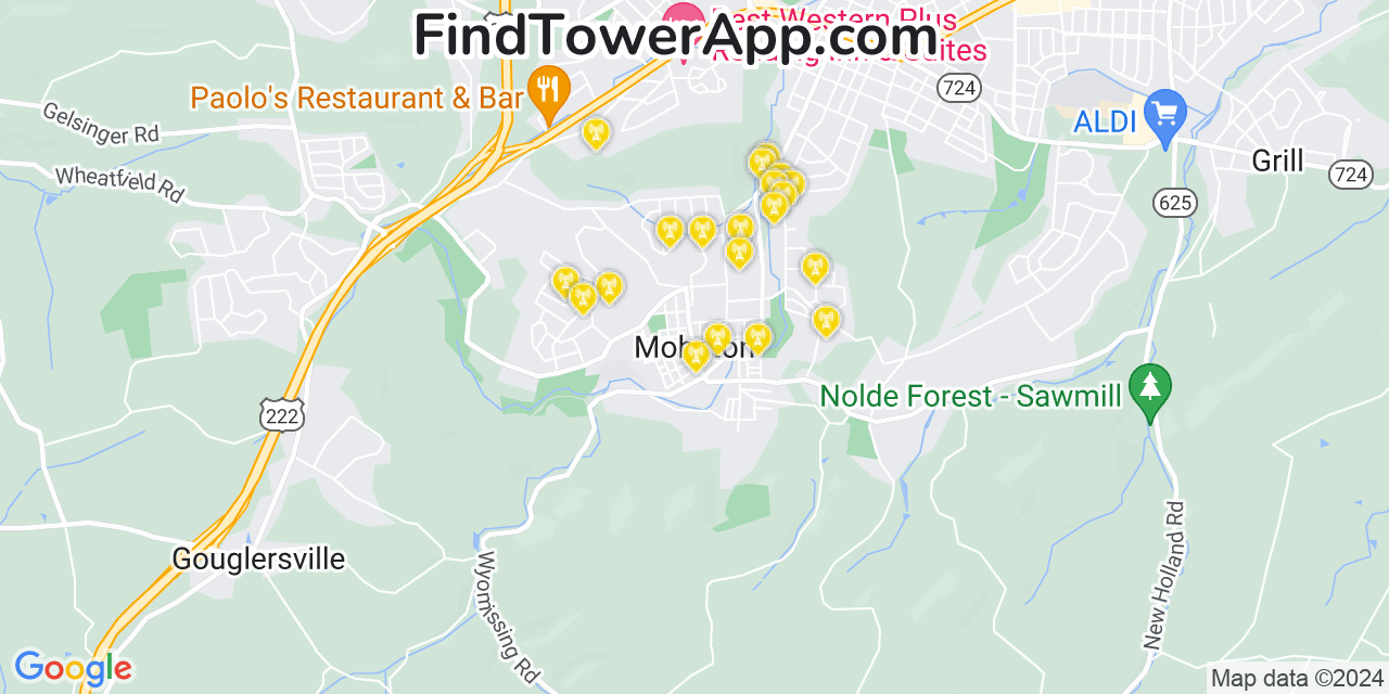 Verizon 4G/5G cell tower coverage map Mohnton, Pennsylvania