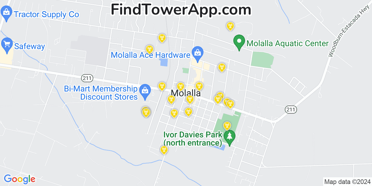 AT&T 4G/5G cell tower coverage map Molalla, Oregon