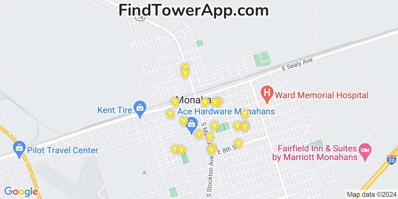 AT&T 4G/5G cell tower coverage map Monahans, Texas