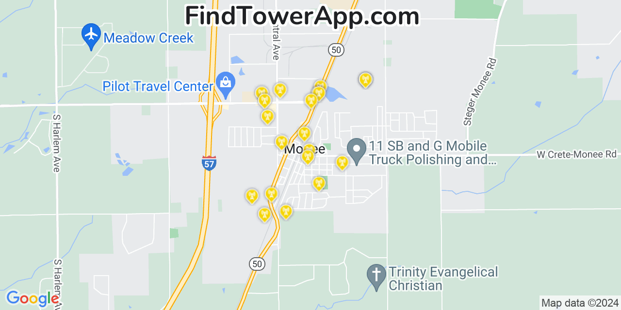 AT&T 4G/5G cell tower coverage map Monee, Illinois