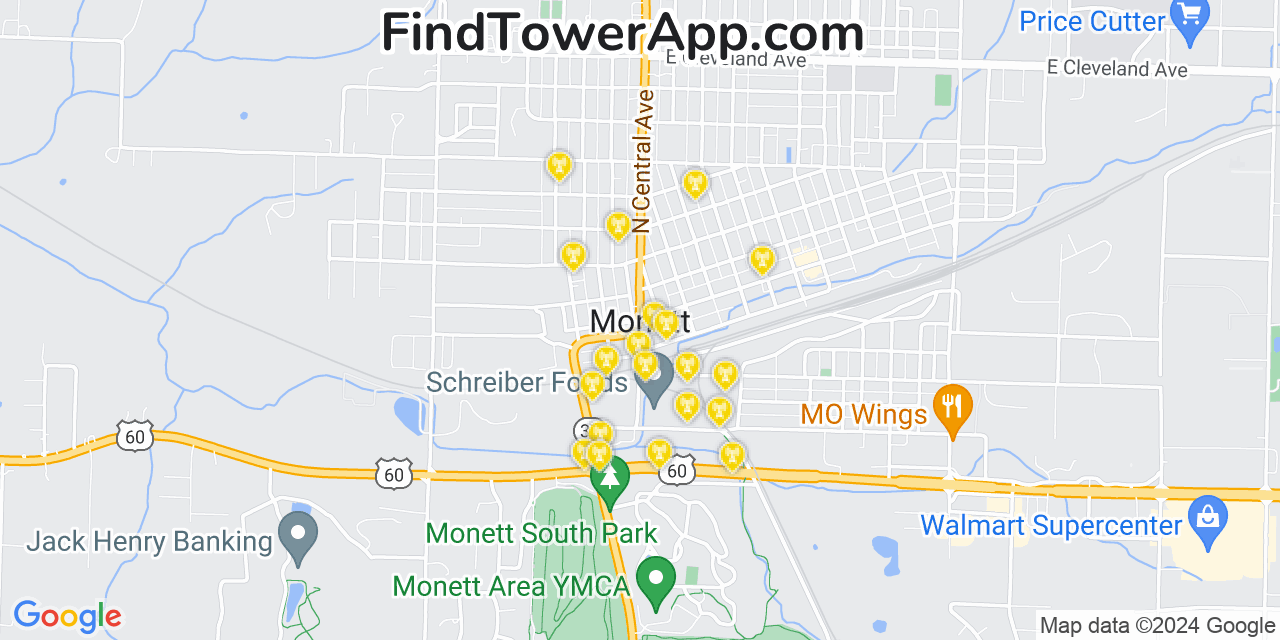 AT&T 4G/5G cell tower coverage map Monett, Missouri