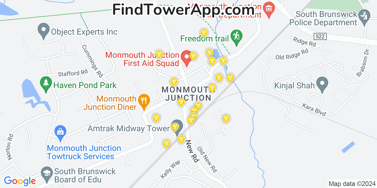 AT&T 4G/5G cell tower coverage map Monmouth Junction, New Jersey