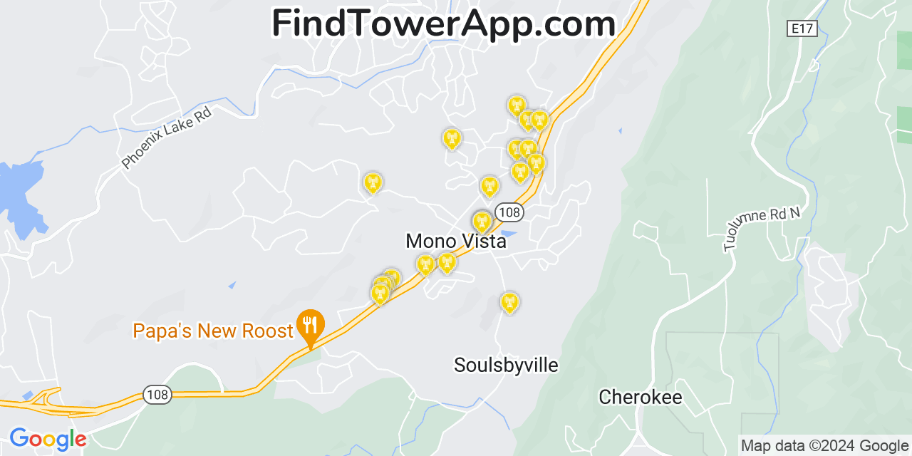 Verizon 4G/5G cell tower coverage map Mono Vista, California