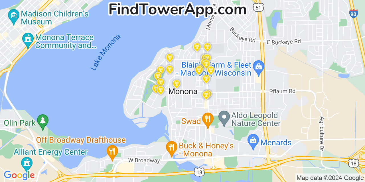 Verizon 4G/5G cell tower coverage map Monona, Wisconsin