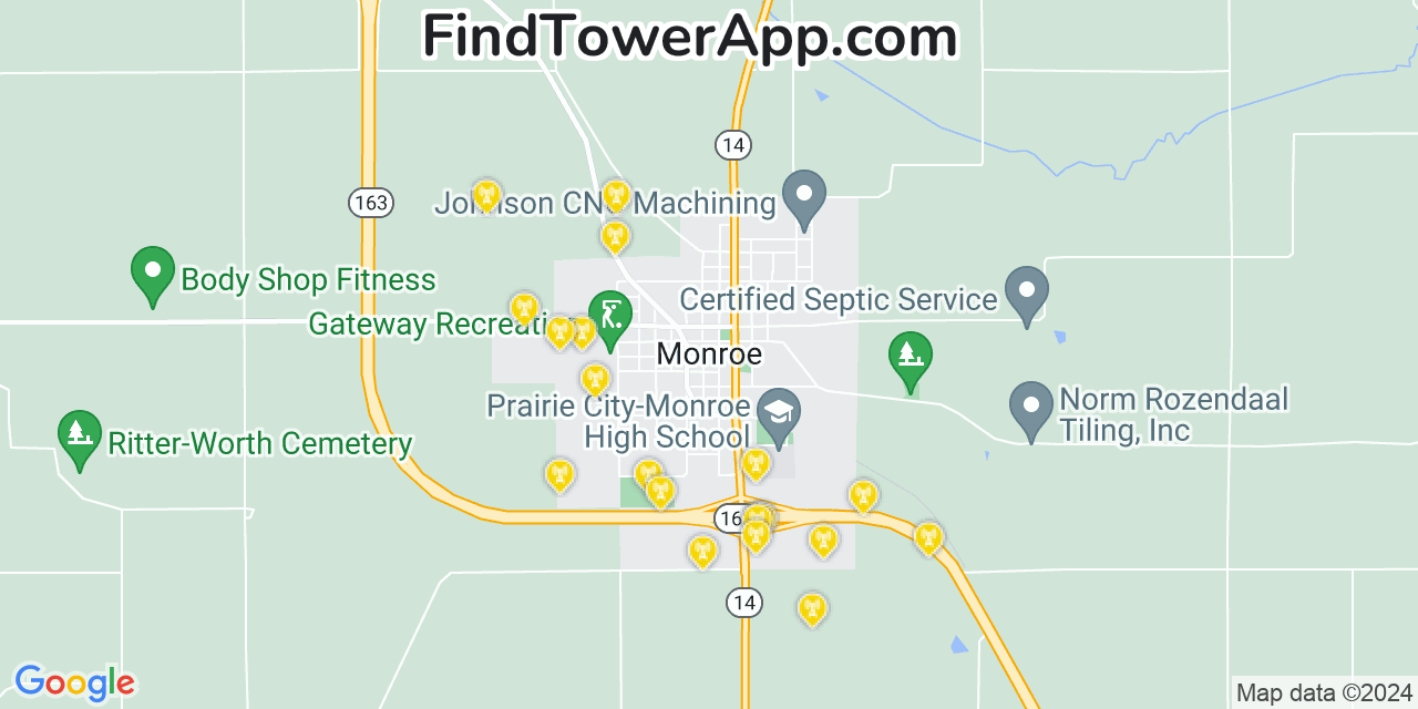 AT&T 4G/5G cell tower coverage map Monroe, Iowa