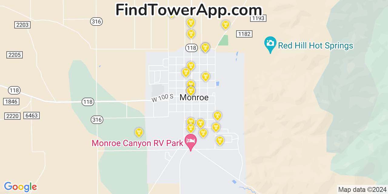 AT&T 4G/5G cell tower coverage map Monroe, Utah