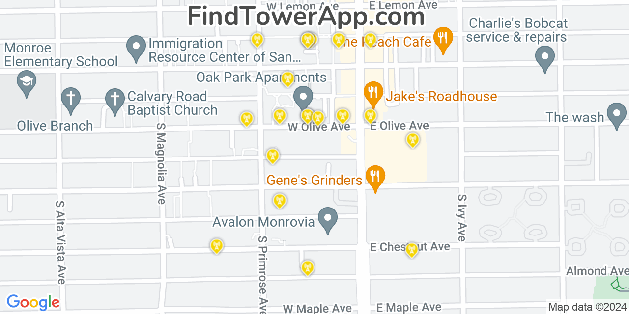 AT&T 4G/5G cell tower coverage map Monrovia, California