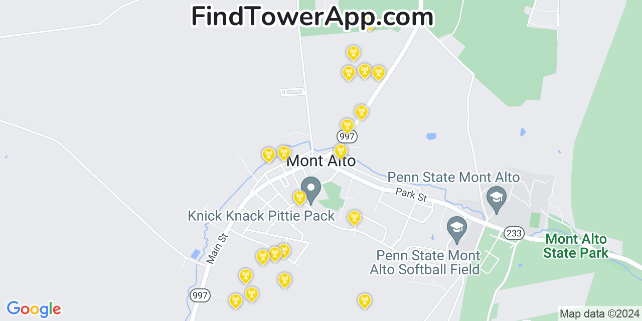 AT&T 4G/5G cell tower coverage map Mont Alto, Pennsylvania