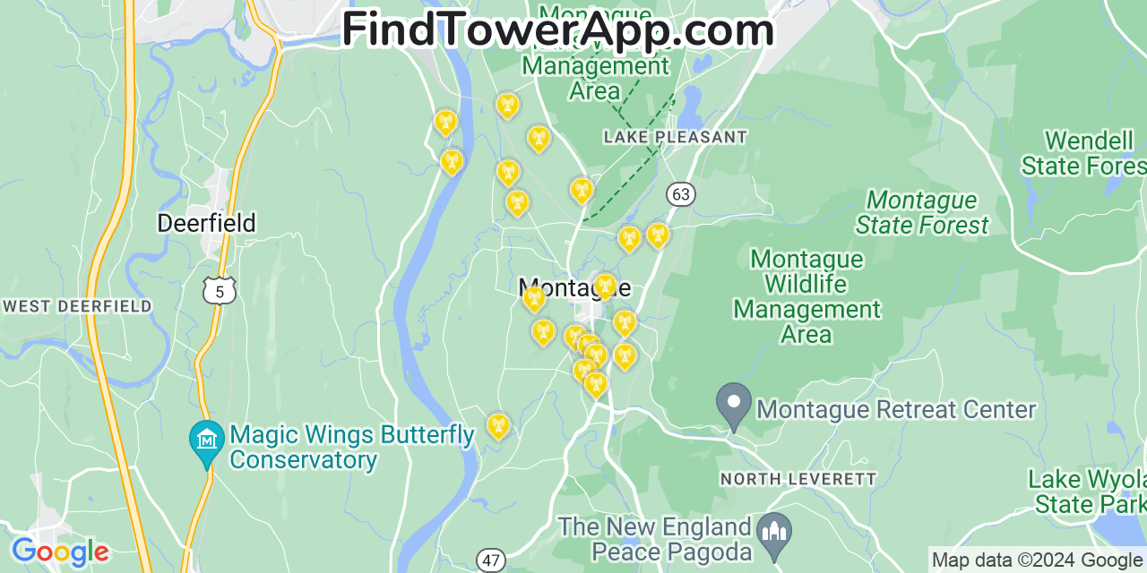 Verizon 4G/5G cell tower coverage map Montague, Massachusetts