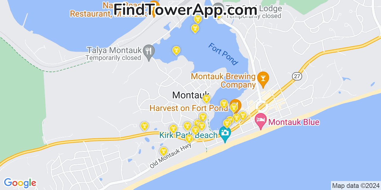 Verizon 4G/5G cell tower coverage map Montauk, New York