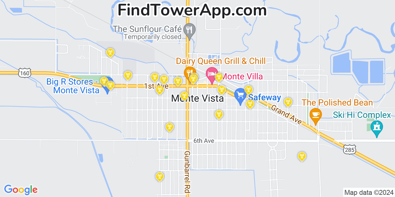 Verizon 4G/5G cell tower coverage map Monte Vista, Colorado