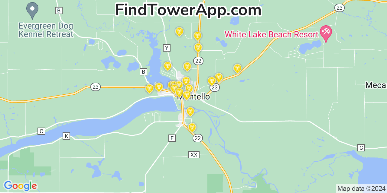 AT&T 4G/5G cell tower coverage map Montello, Wisconsin