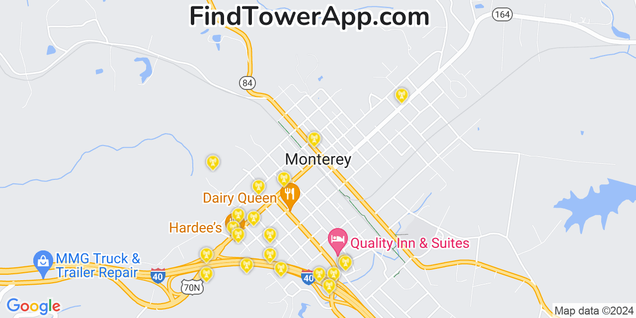 Verizon 4G/5G cell tower coverage map Monterey, Tennessee