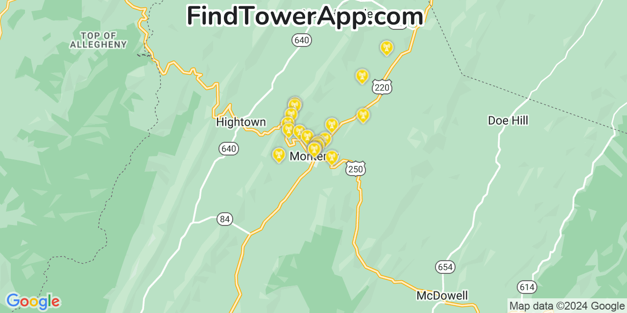 AT&T 4G/5G cell tower coverage map Monterey, Virginia