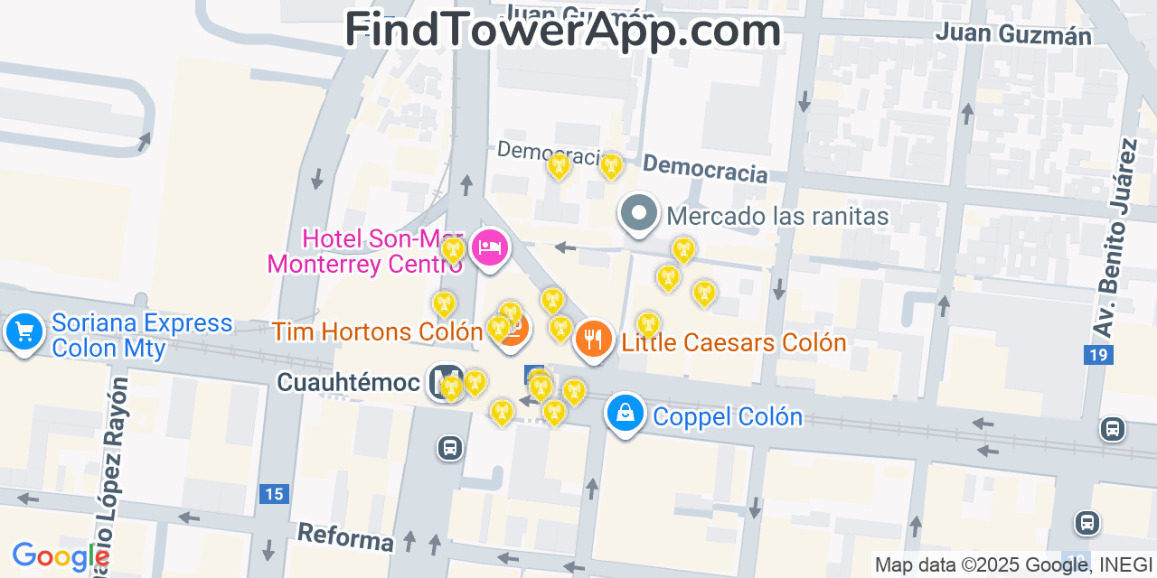 Monterrey Cell Towers, Mexico - FindTower App Coverage Maps